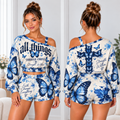 All Things Through Christ One-Shoulder Top and Shorts Set