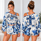 All Things Through Christ One-Shoulder Top and Shorts Set