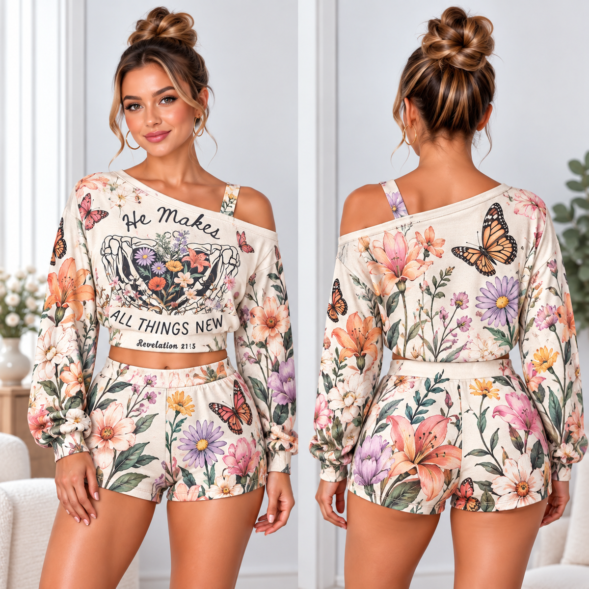 He Makes All Things New One-Shoulder Top and Shorts Set