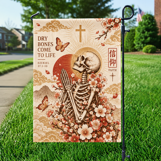 Dry Bones Come To Life Skeleton Japanese Garden Flag