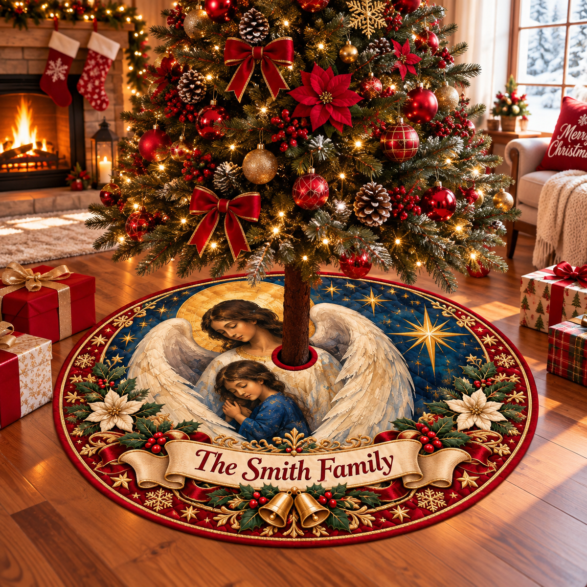 Guardian Angel and Child Personalized Christmas Tree Skirt