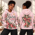 Pink Evergreen Red Bow Waffle Hoodie