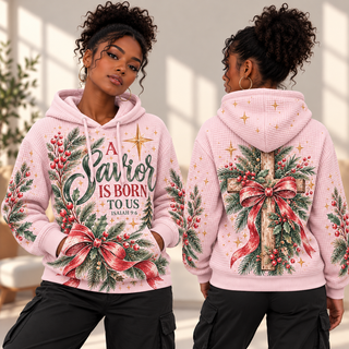 Pink Evergreen Red Bow Waffle Hoodie