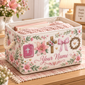 Pink Lily Bow Personalized Storage Basket