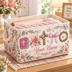 Pink Lily Bow Personalized Storage Basket