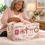 Pink Lily Bow Personalized Storage Basket