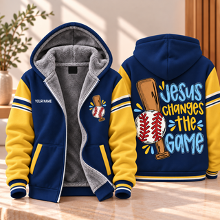 Baseball Bat Navy Gold Personalized Fleece Jacket