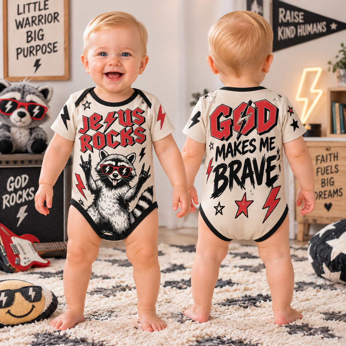 Jesus Rocks Raccoon Baby Bodysuit