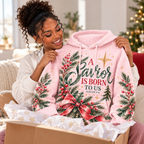Pink Evergreen Red Bow Waffle Hoodie