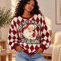 Santa Reading Diamond Pattern Waffle Sweatshirt