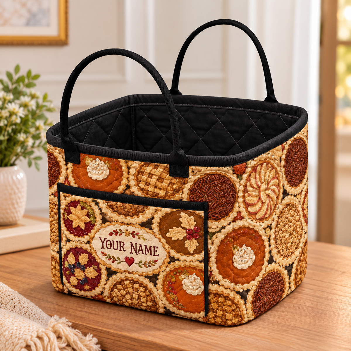 Autumn Pies Personalized Quilted Storage Basket