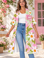 Pink Tie Dye Daisy Personalized Women's Short Sleeved Cape