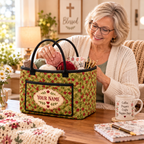 Olive Green Floral Personalized Quilted Storage Basket