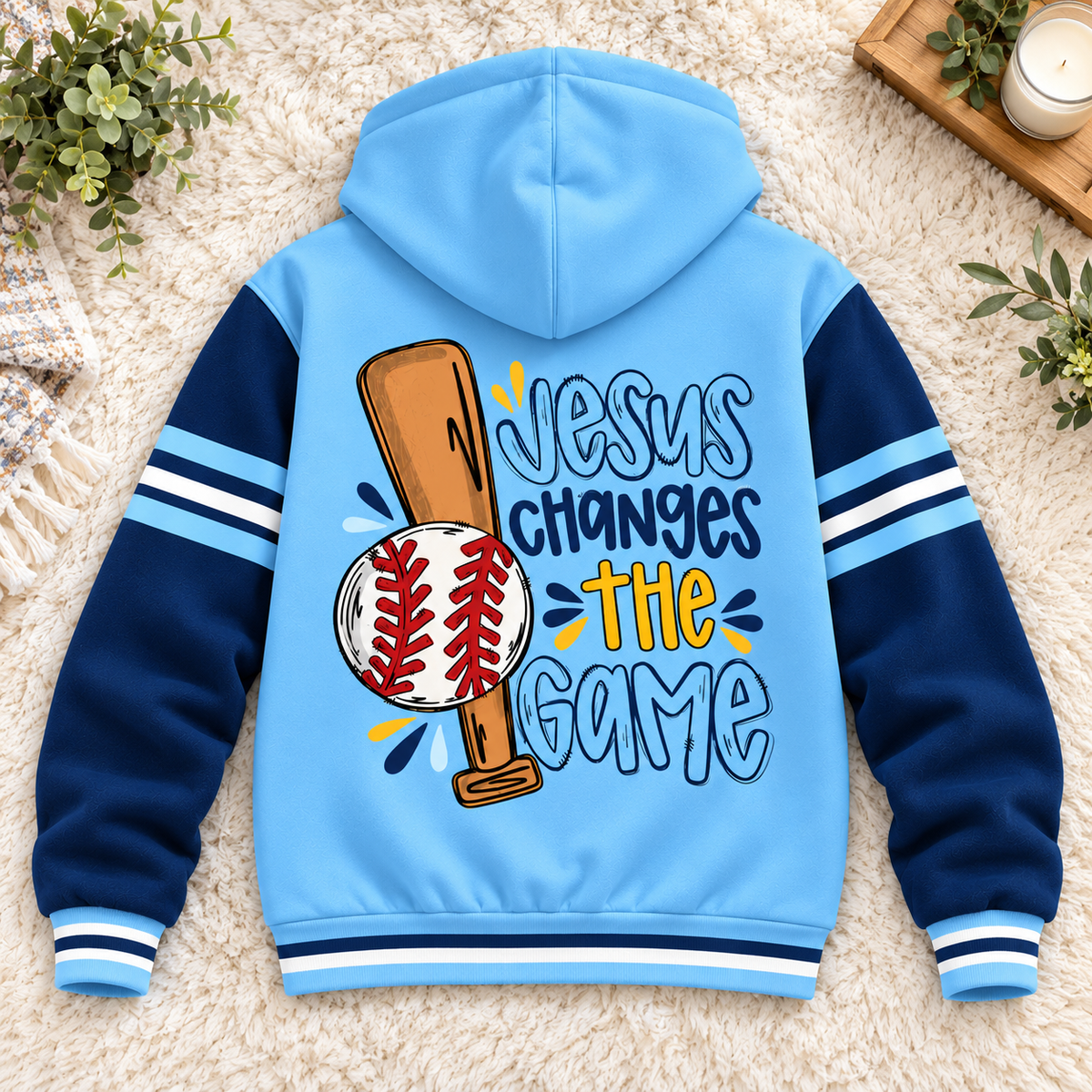 Baseball Bat Sky Blue Navy Personalized Fleece Jacket