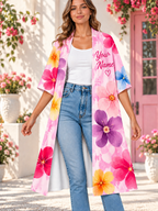 Pink Watercolor Floral Personalized Women's Short Sleeved Cape