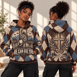 Brown Blue Argyle Donkey Waffle Hoodie