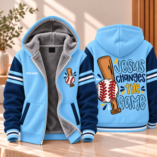 Baseball Bat Sky Blue Navy Personalized Fleece Jacket