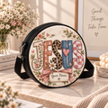 Jesus Floral Patchwork Personalized Leather Round Bag