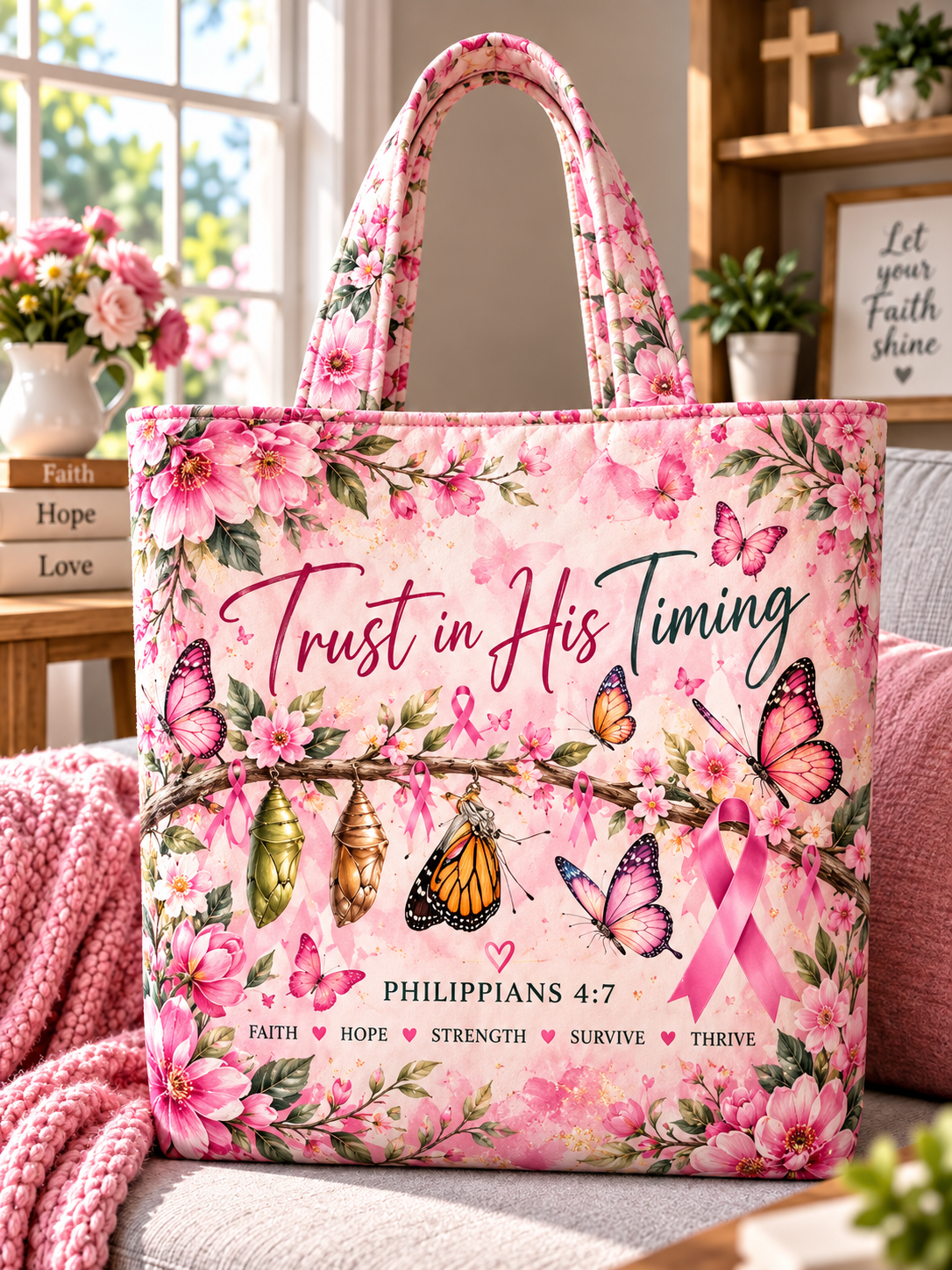 Trust in His Timing Butterfly Tote Bag