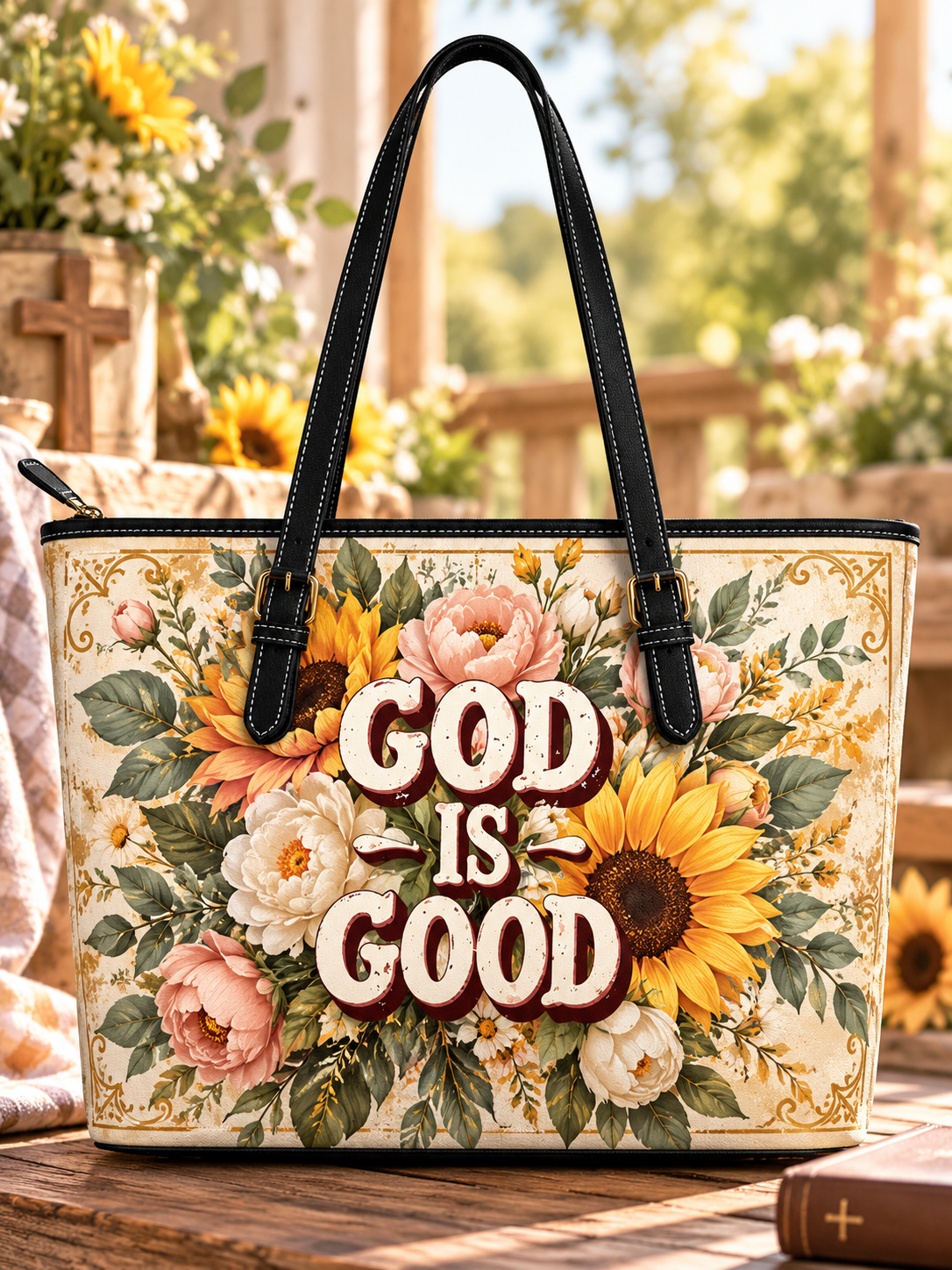 God Is Good Floral Saddle Bag