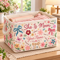 She Is Mom Floral Bow Personalized Storage Basket
