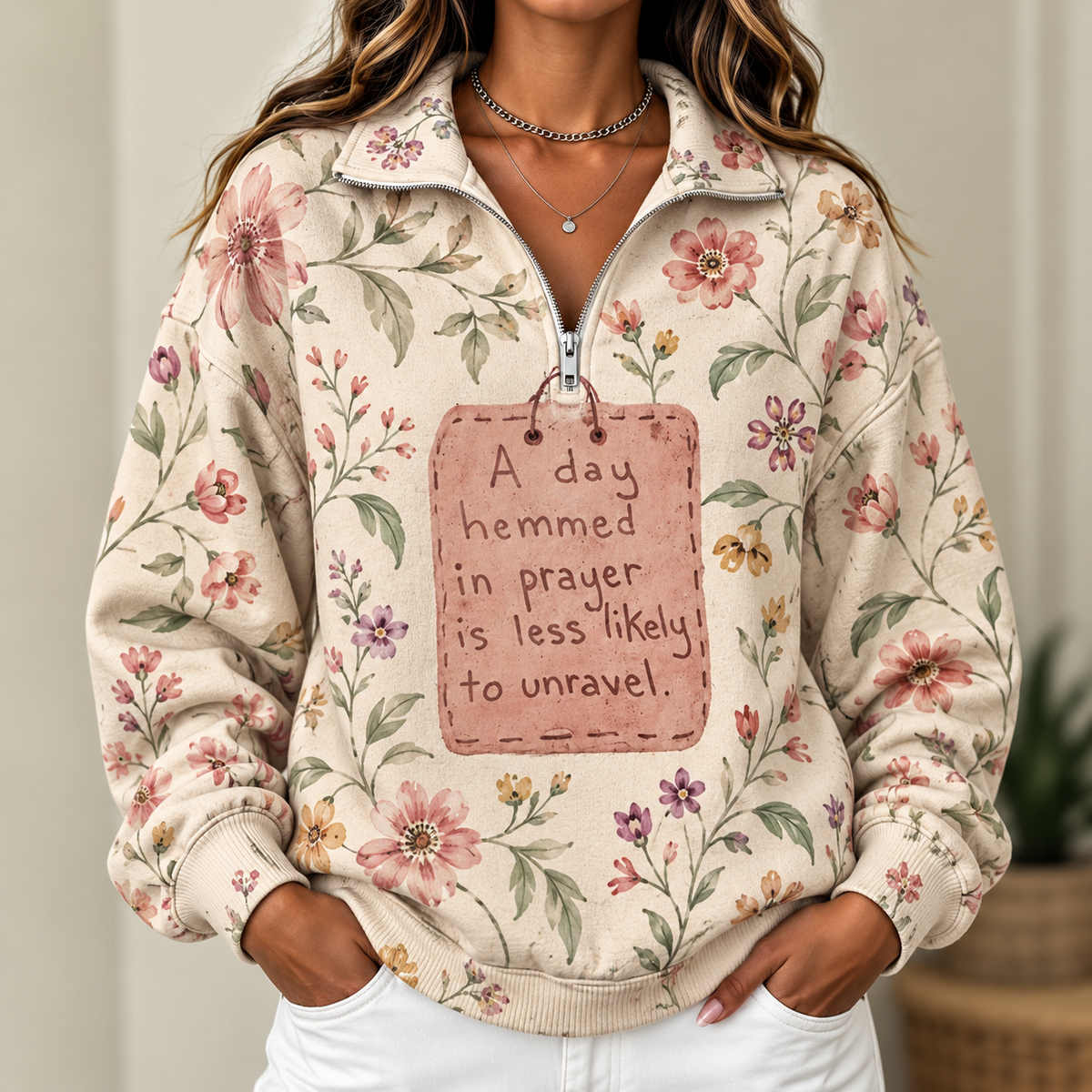 Pastel Wildflowers Women's Half-zip Sweatshirt NWY076