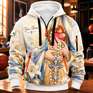 Blue Lily Art Personalized Half-Zip Hoodie