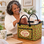 Olive Green Floral Personalized Quilted Storage Basket