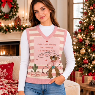 Pink Western Cowboy Personalized Knitted V-Neck Vest