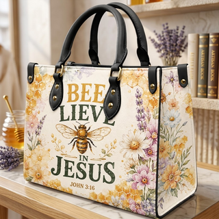 Bee-lieve In Jesus Honeybee Wildflower PU Leather Handbag