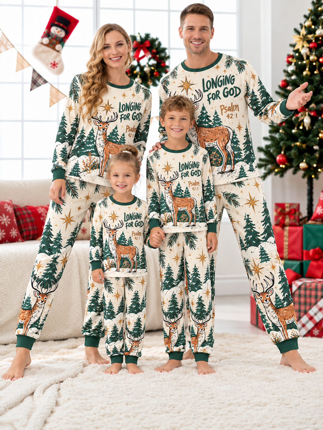 Longing For God Deer Family Mixed Cotton Pajamas