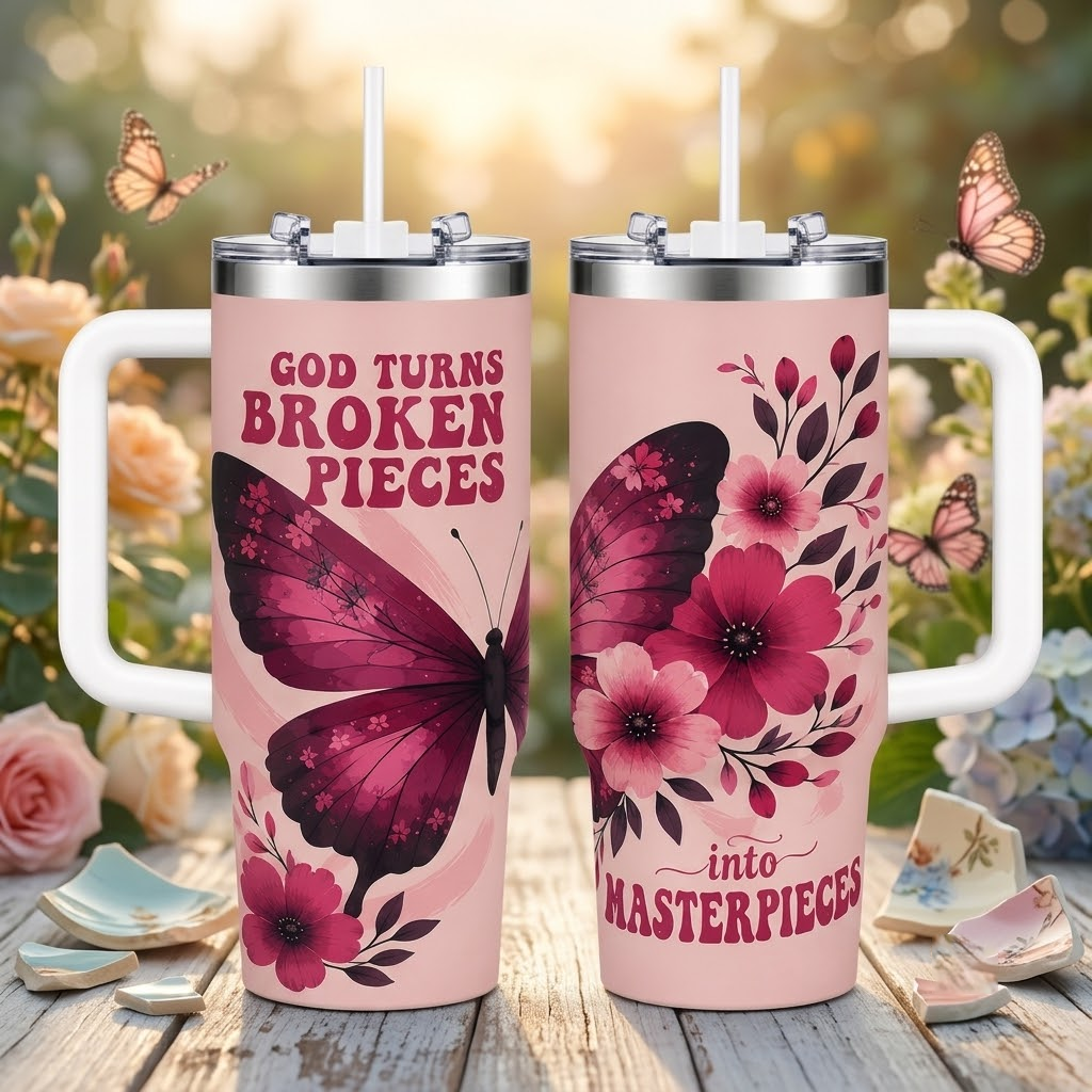 God Turns Broken Pieces 40oz Top Tumbler