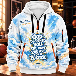 Blue Sky Typography Personalized Half-Zip Hoodie