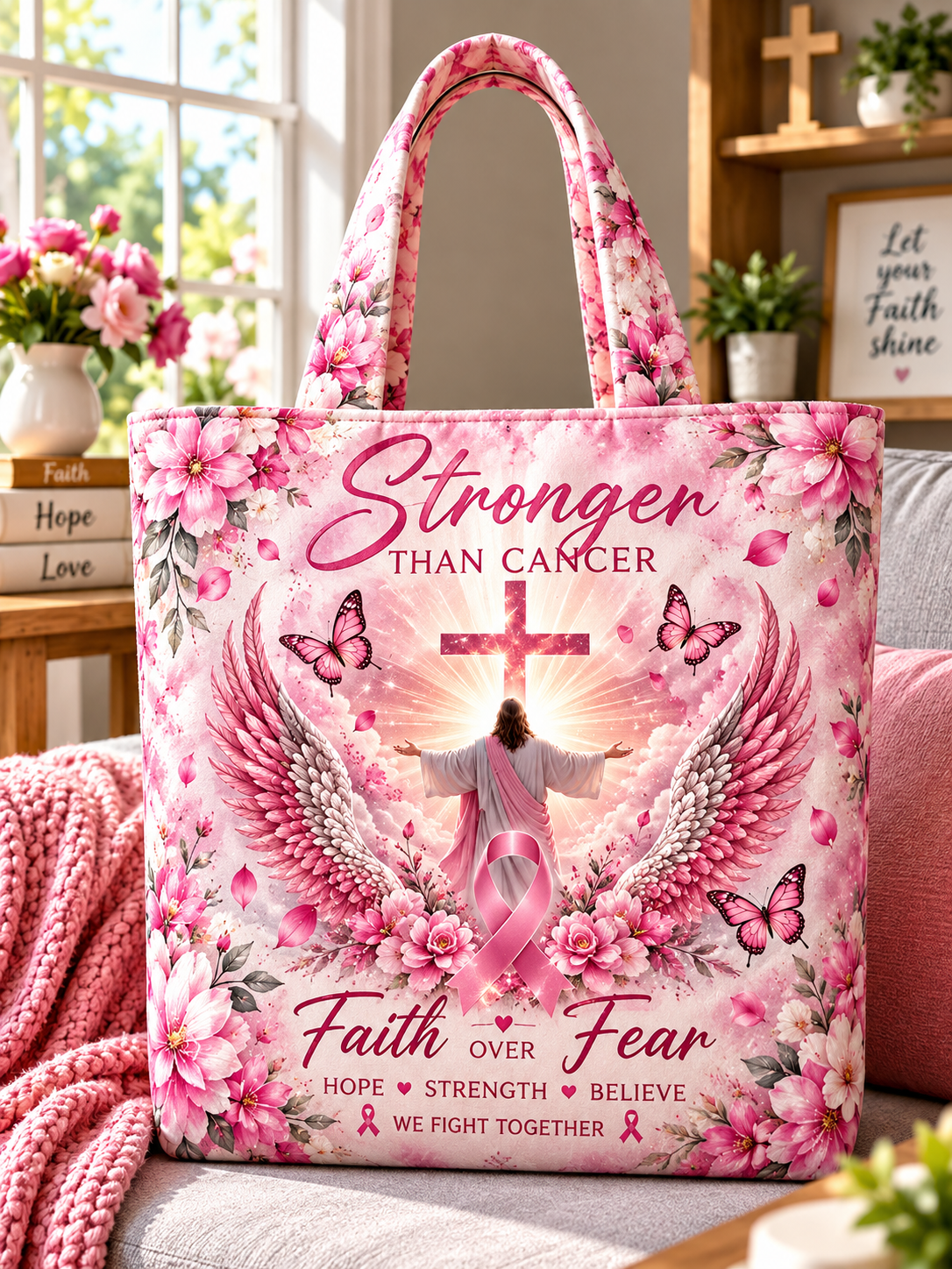 Stronger Than Cancer Faith Tote Bag