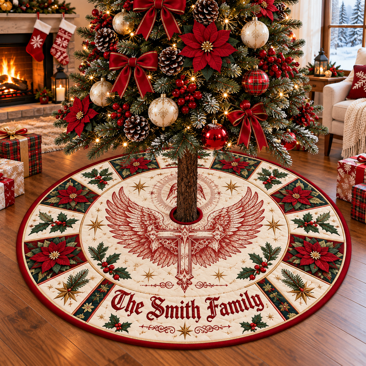Winged Cross Personalized Christmas Tree Skirt