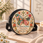 Patchwork Butterfly Jeremiah 29:11 Personalized Leather Round Bag