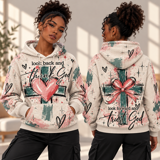 Pink Heart and Bow Brushstroke Waffle Hoodie