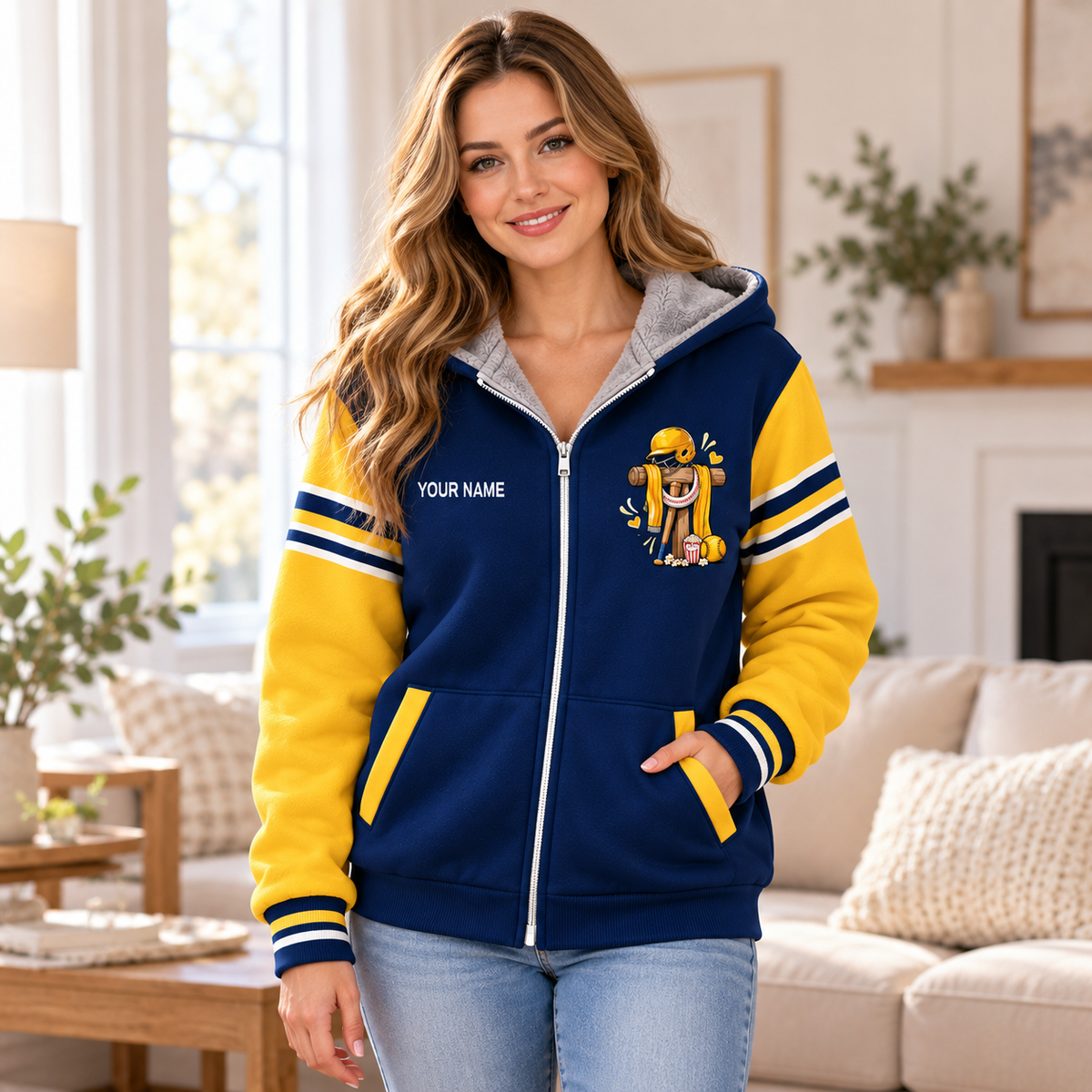 Softball Game Day Navy Gold Personalized Fleece Jacket