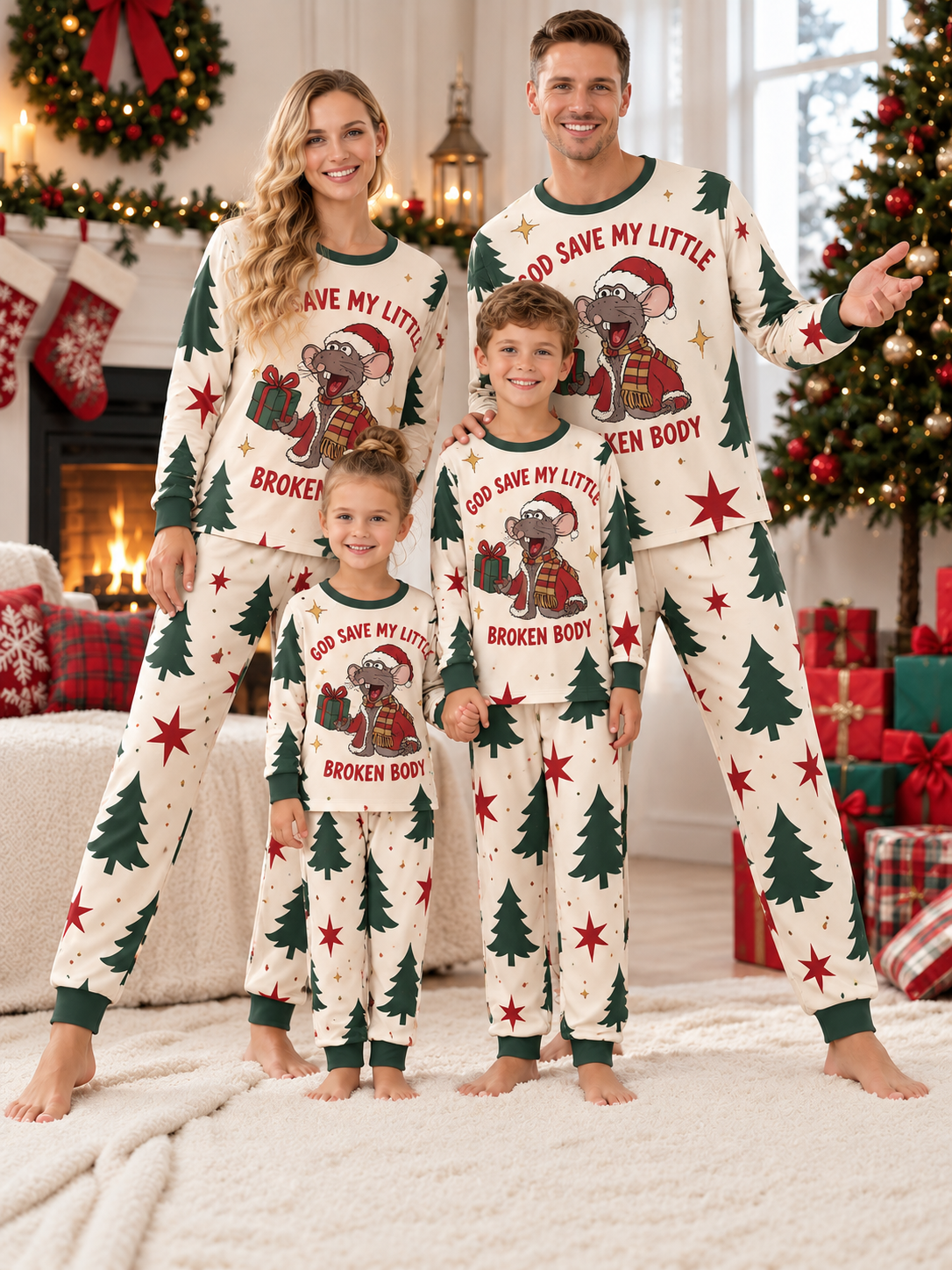 God Save My Little Broken Body Mouse Family Mixed Cotton Pajamas