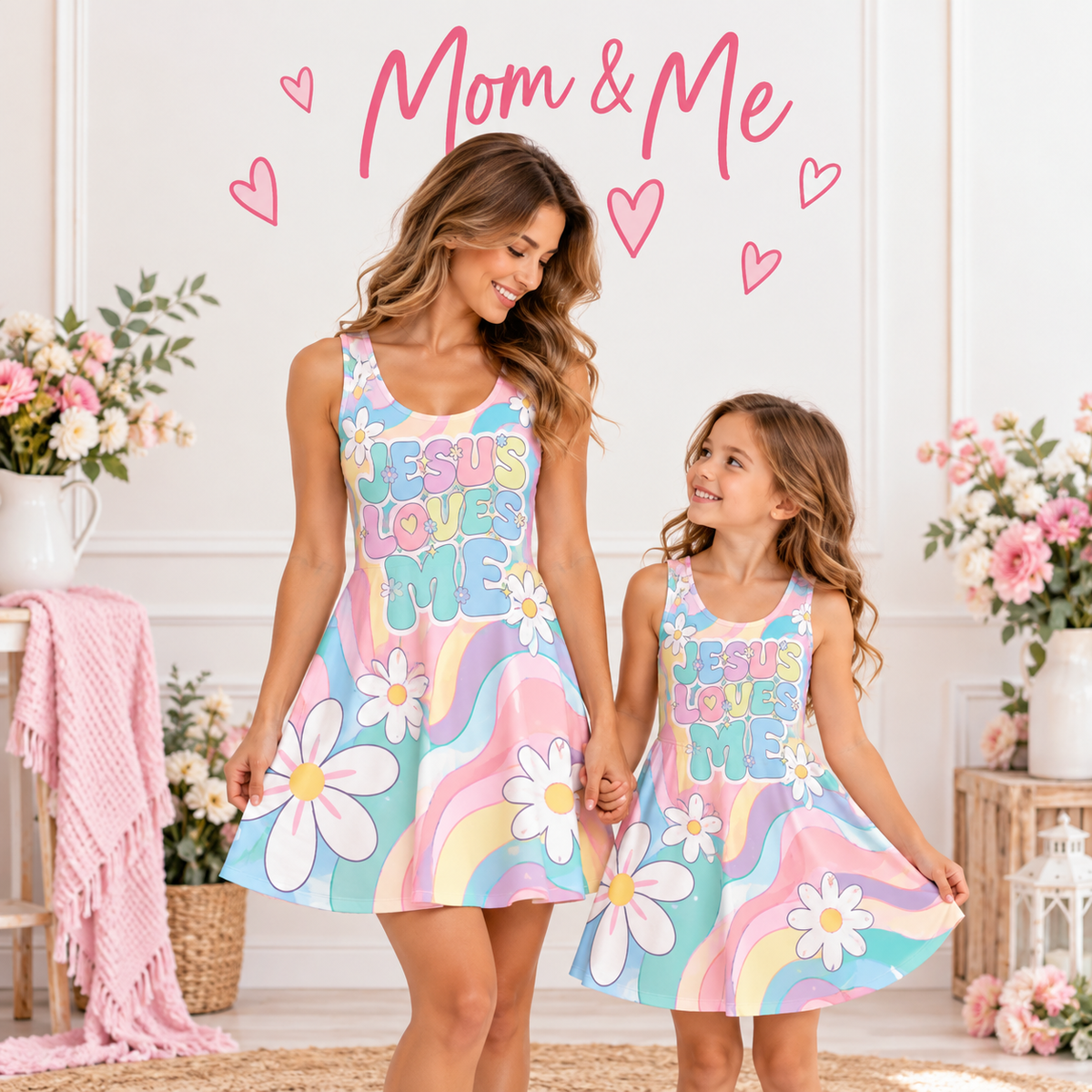 Pastel Rainbow Jesus Loves Me Sleeveless Dress