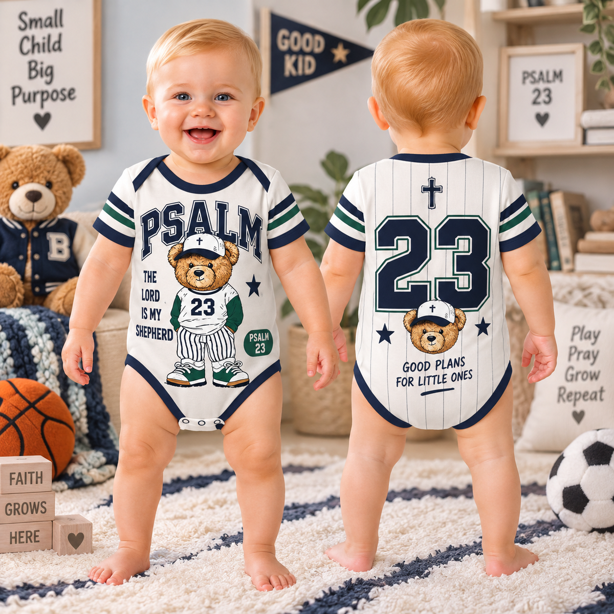 Psalm 23 Baseball Bear Baby Bodysuit