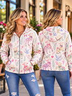 Floral Piglet Zip Hoodie