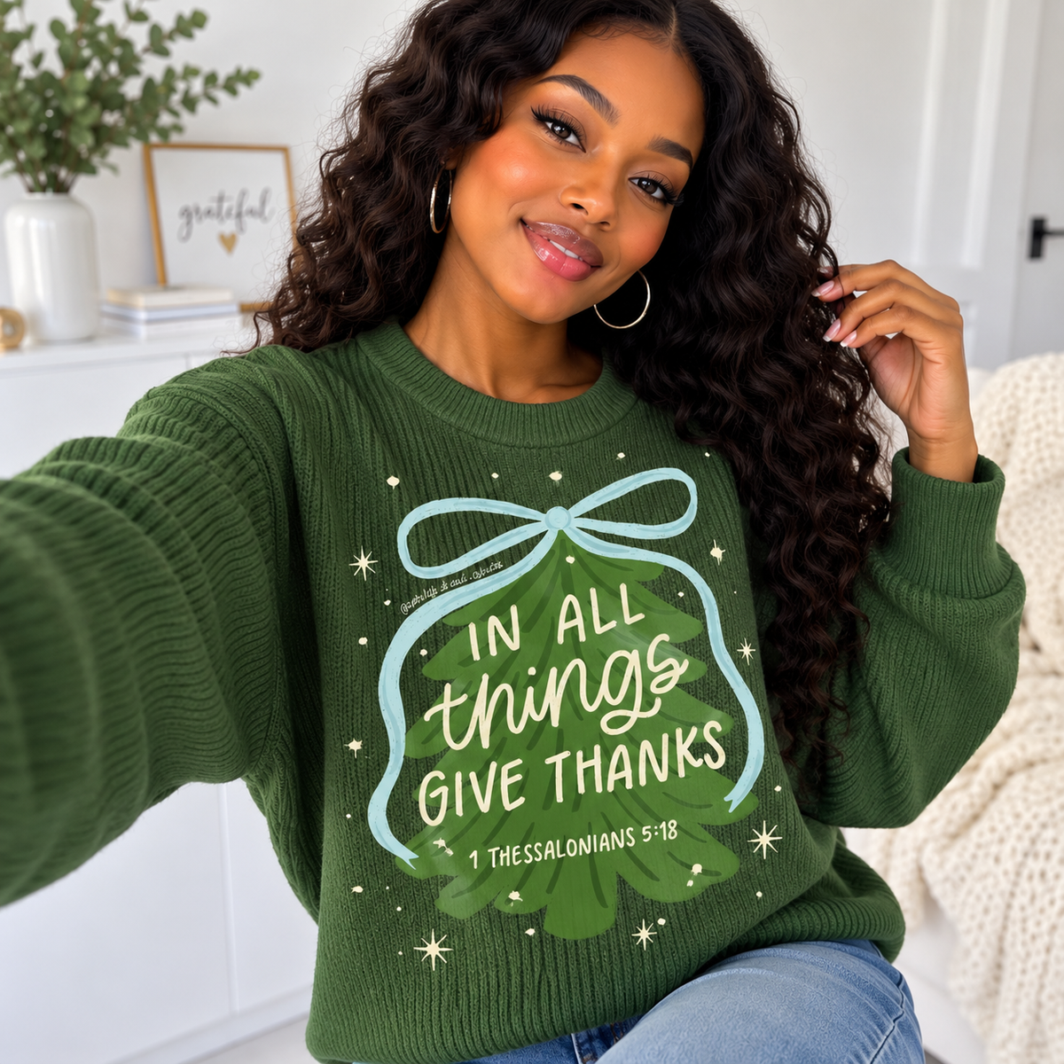Forest Green Tree Bow Waffle Sweatshirt