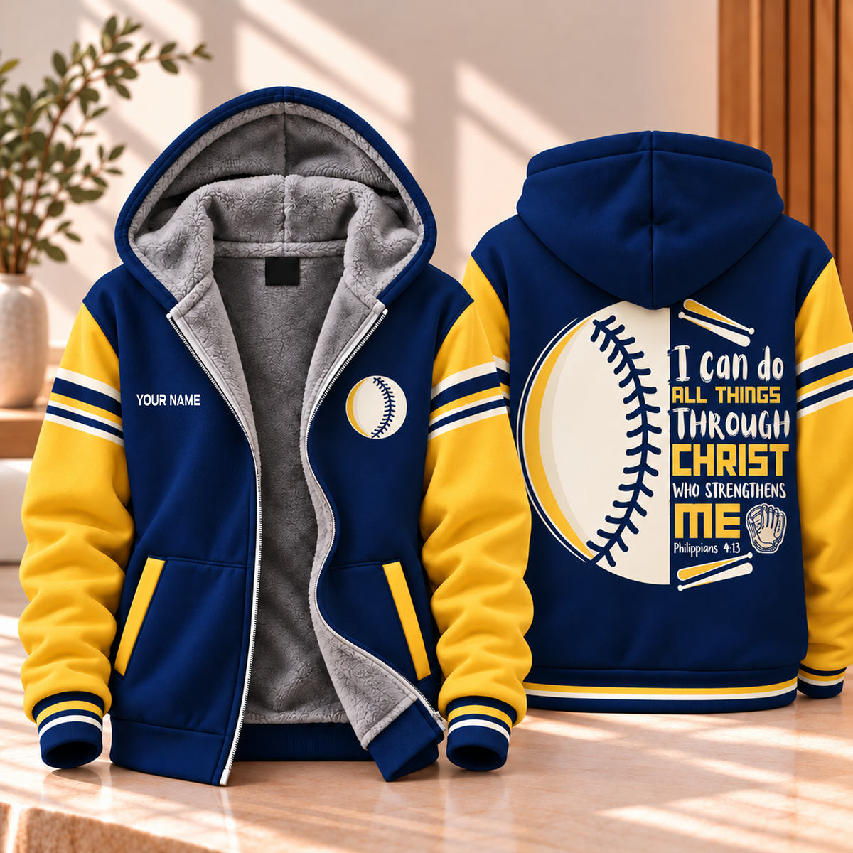 Baseball Graphic Navy Gold Personalized Fleece Jacket