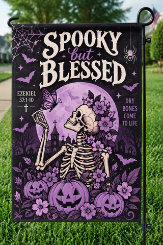 Spooky But Blessed Skeleton Halloween Garden Flag