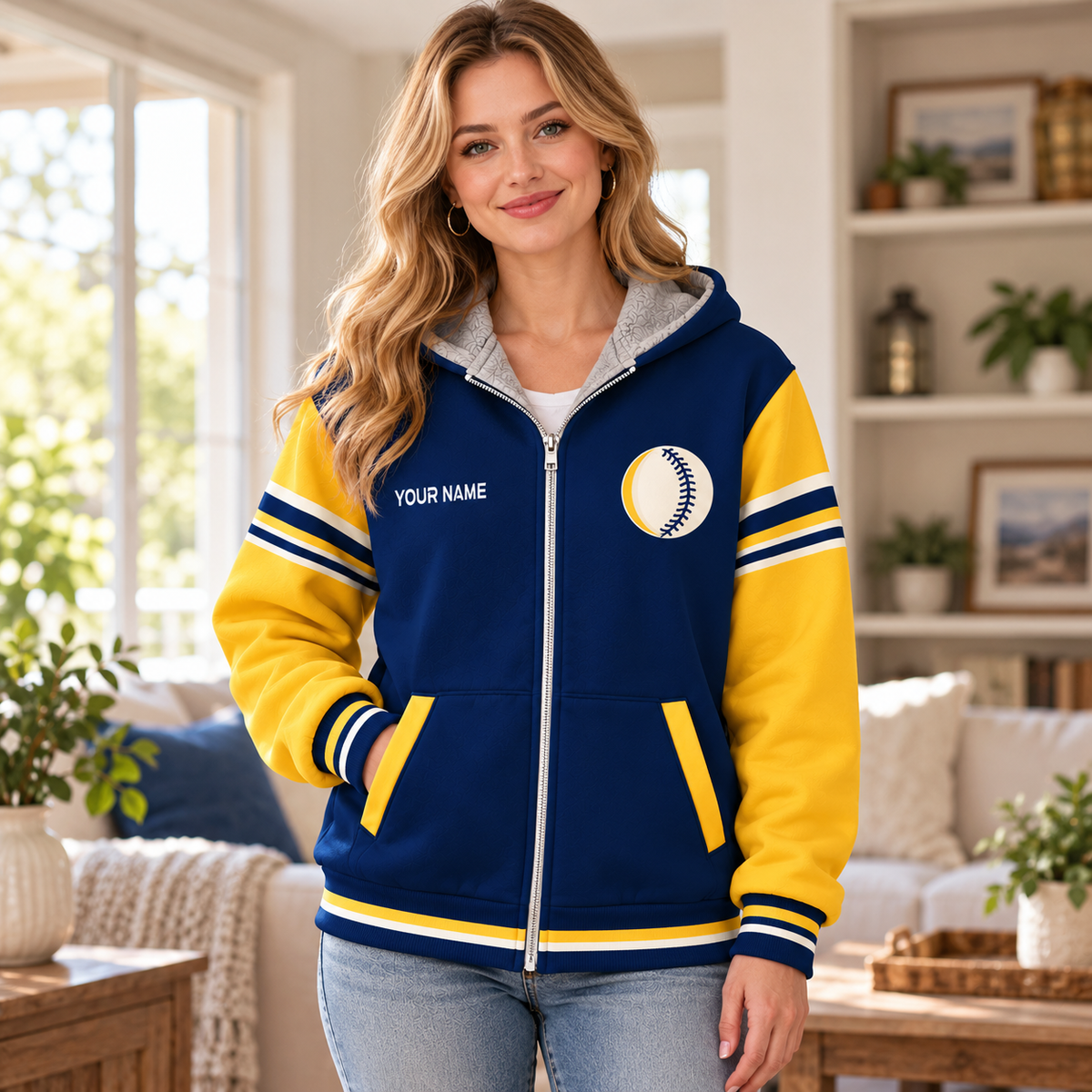 Baseball Graphic Navy Gold Personalized Fleece Jacket