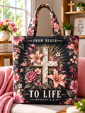 From Death to Life Floral Cross Tote Bag