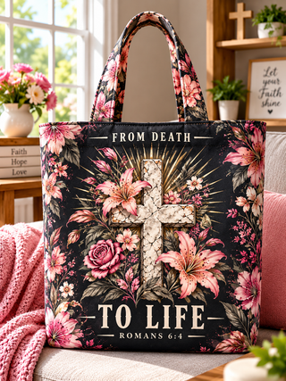 From Death to Life Floral Cross Tote Bag