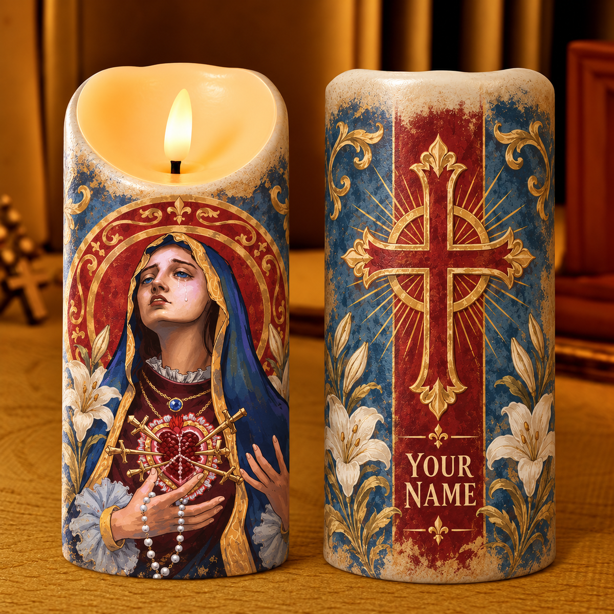 Our Lady of Sorrows Personalized Flameless LED Candle