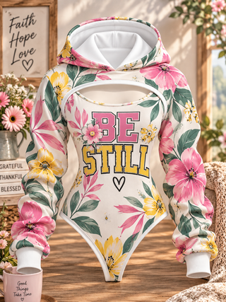 Be Still Pink Yellow Floral Hooded Jumpsuit